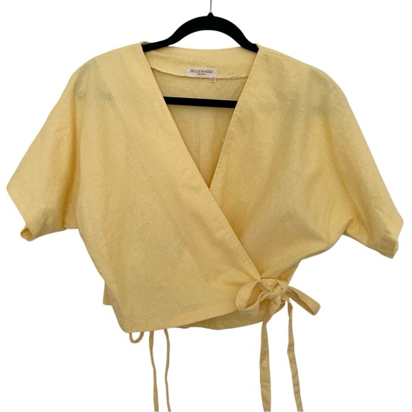 Bellewaera Yellow Short Sleeve Wrap Top EU 42 Approx Medium Large - Picture 1 of 9
